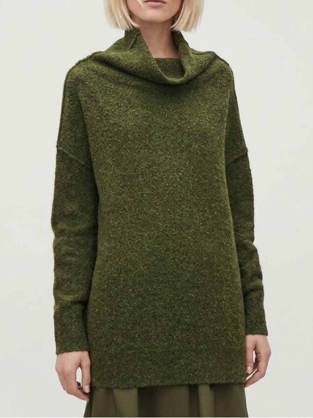 COS Olive Green Wool Blend Oversized Cowl Neck Sweater Women's Size S Minimalist